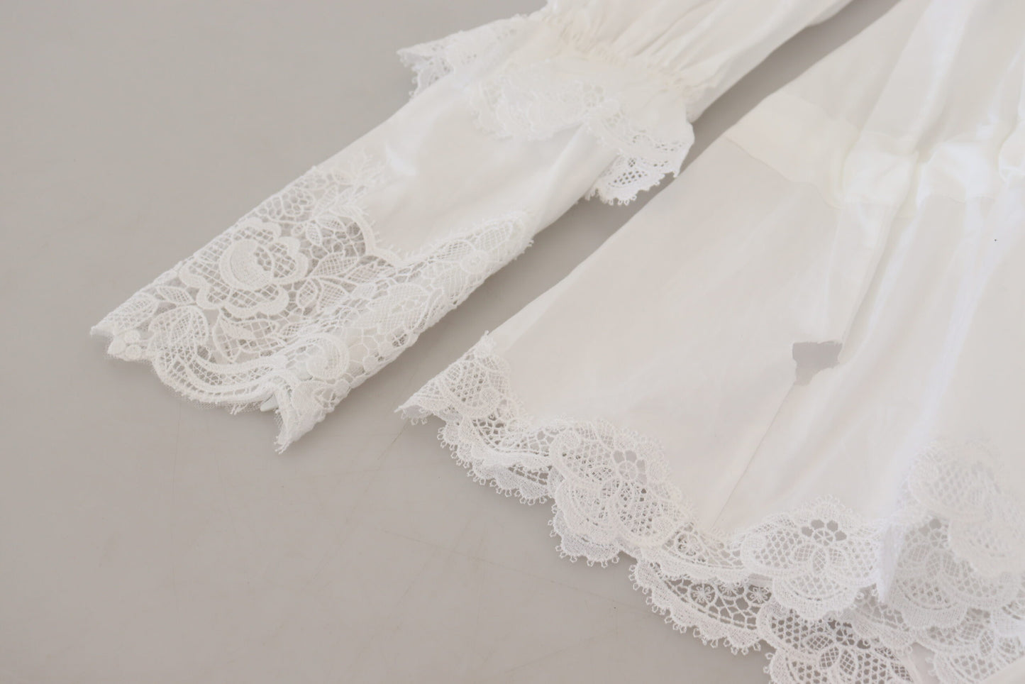  - Elegant White Lace Trim Cotton Blouse