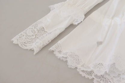  - Elegant White Lace Trim Cotton Blouse