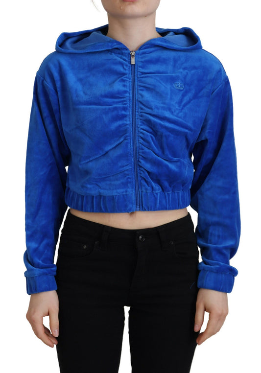  - Glam Hooded Zip Cropped Sweater in Blue