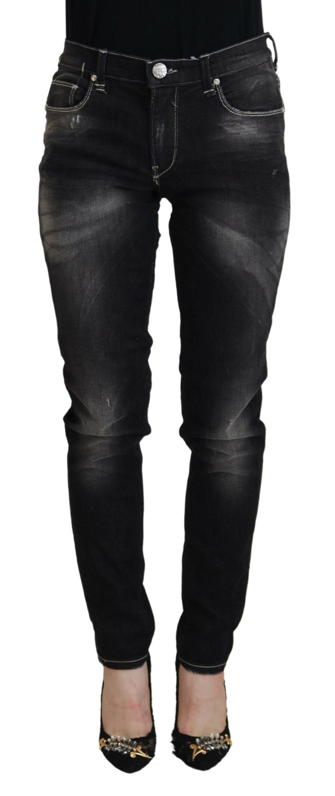  - Elegant Tapered Mid Waist Black Jeans