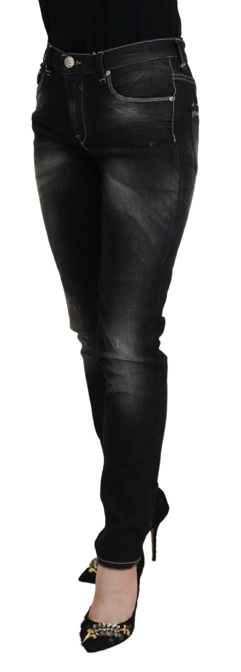  - Elegant Tapered Mid Waist Black Jeans