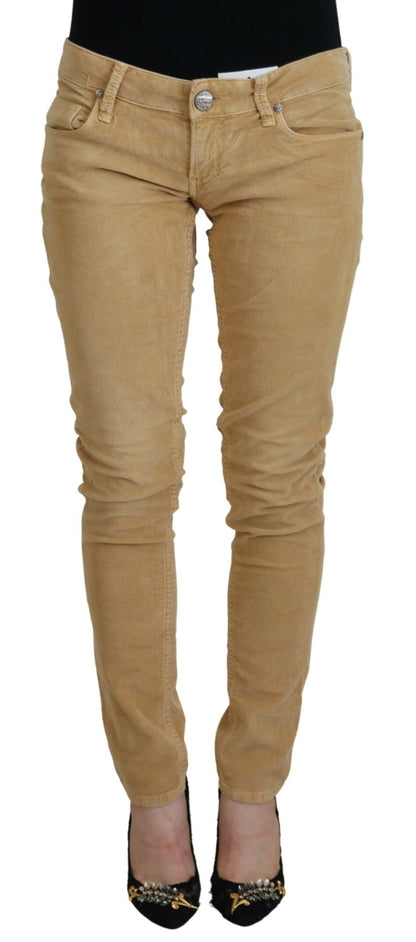  - Chic Brown Low Waist Skinny Corduroy Pants