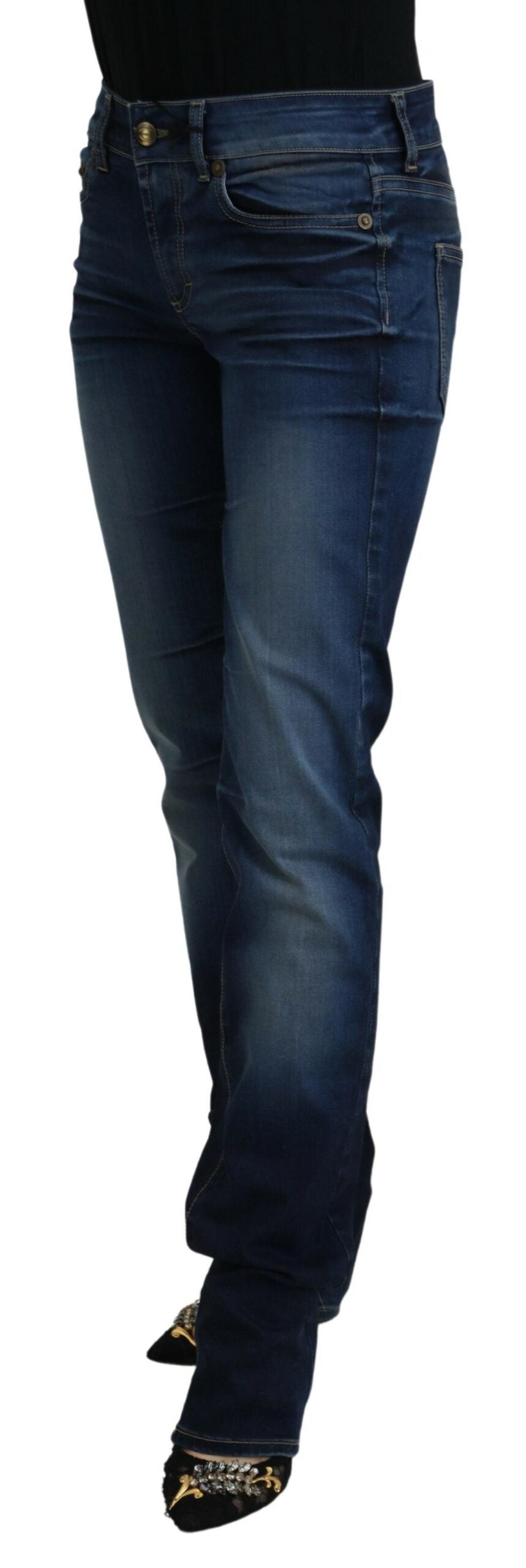  - Chic Low Waist Denim Pants in Blue