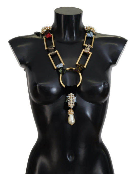  - Elegant Gold Brass Pearl Statement Necklace