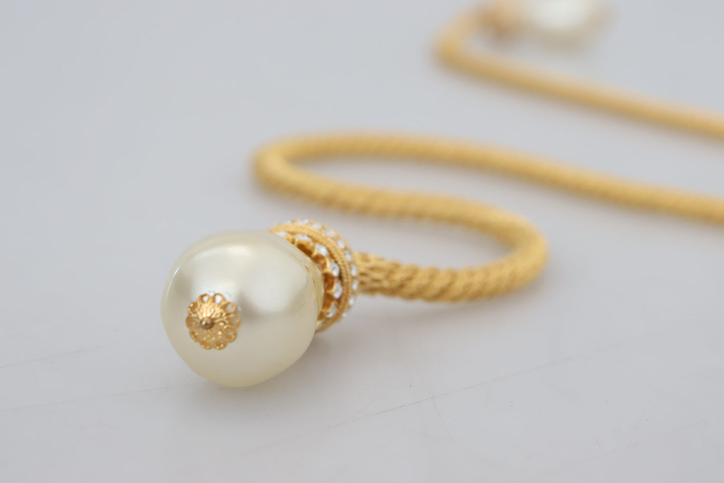  - Elegant Gold Brass Pearl Statement Necklace