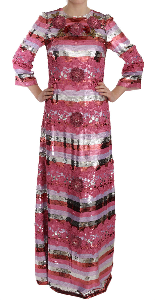  - Opulent Pink Sequined Floor-Length Dress