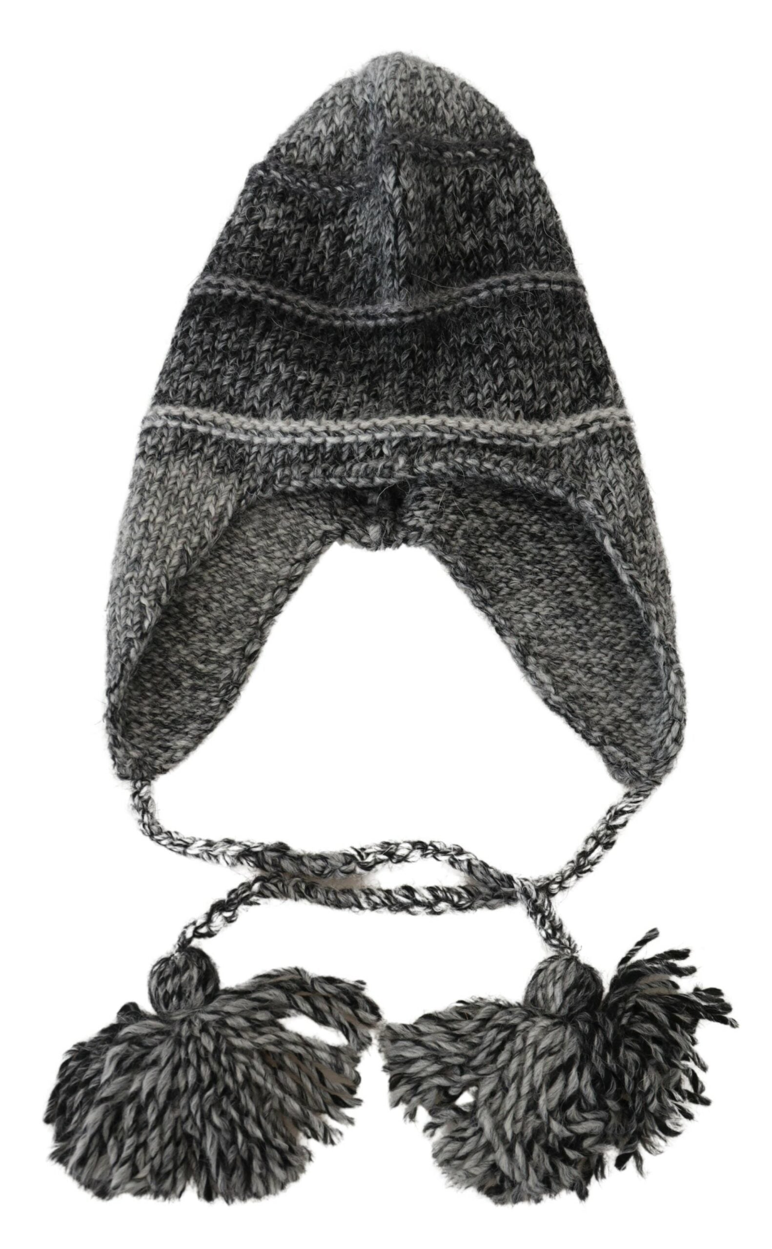 Grey Knitted Trapper Beanie Hat