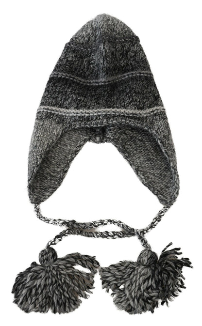  - Grey Knitted Trapper Beanie Hat