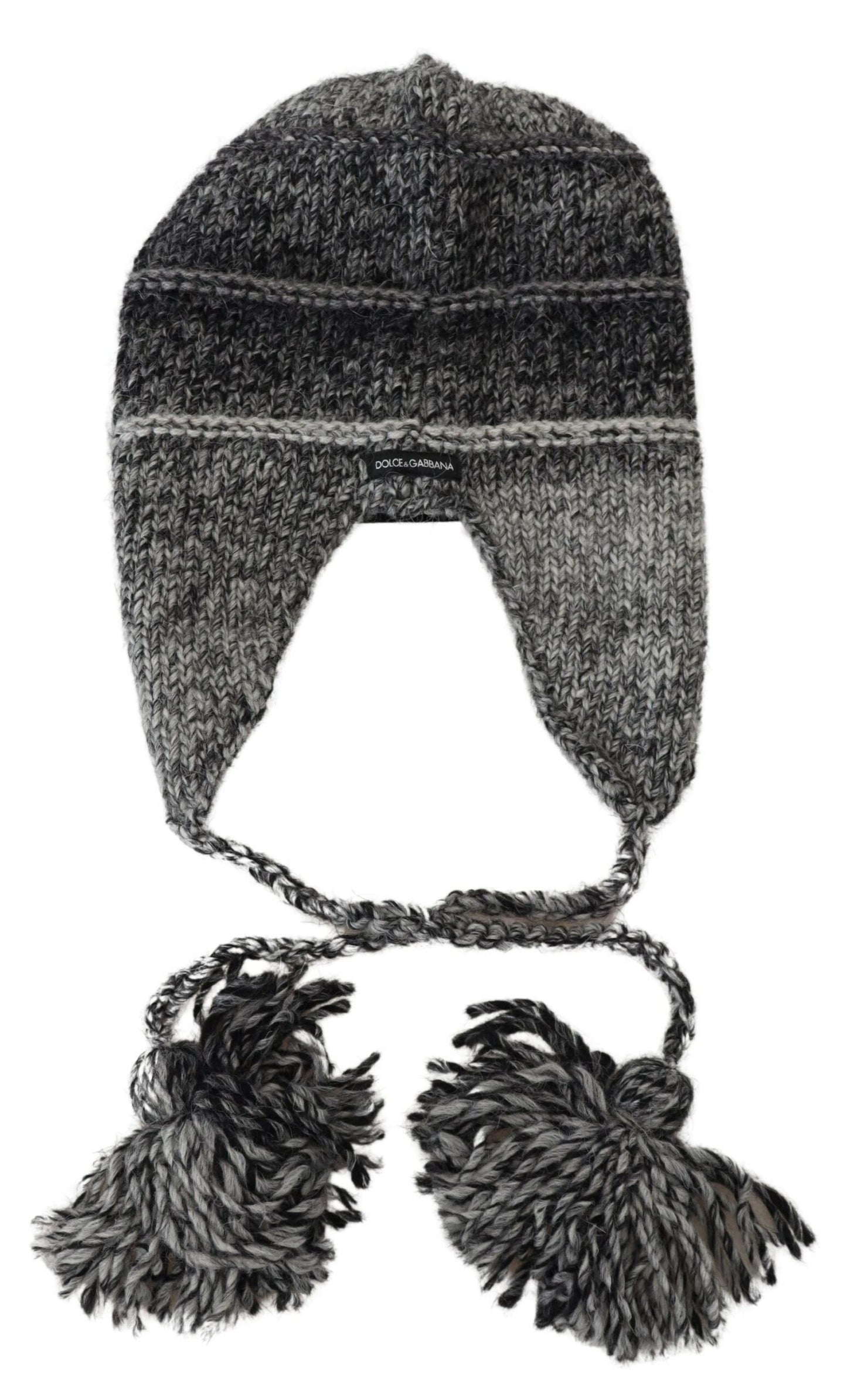  - Grey Knitted Trapper Beanie Hat