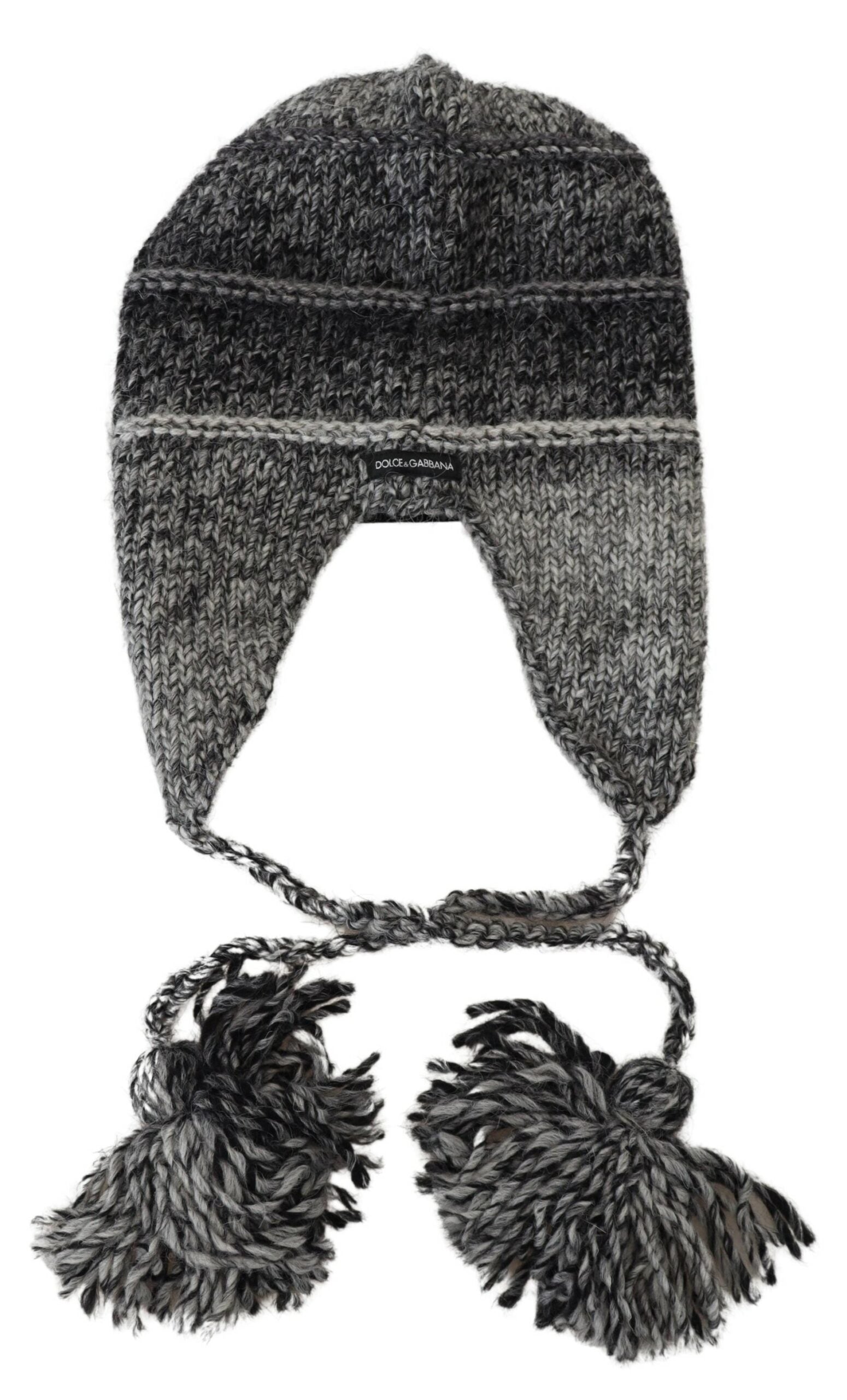 Grey Knitted Trapper Beanie Hat