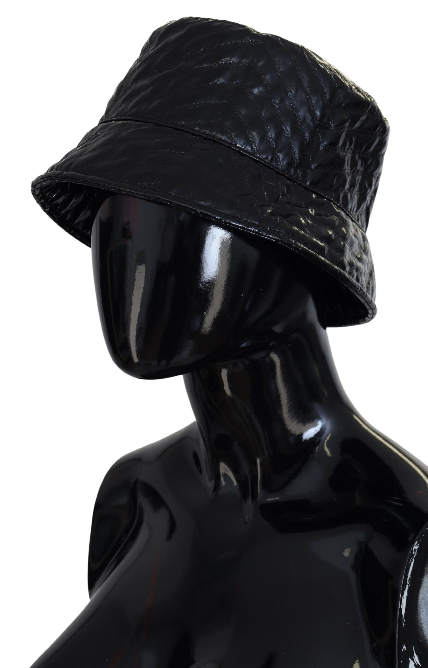 Dolce & Gabbana Black Quilted Faux Leather Bucket Cap Hat
