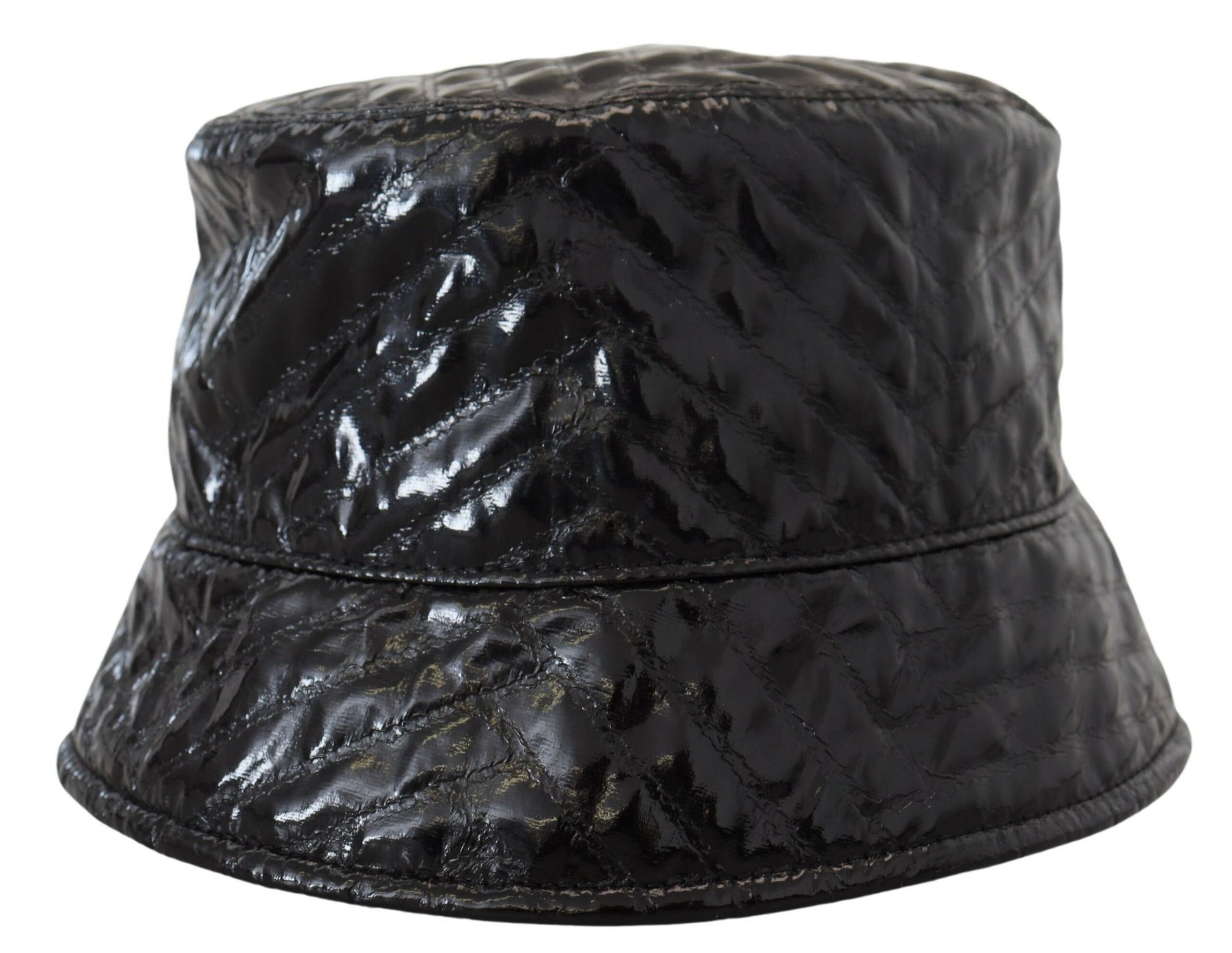 Dolce & Gabbana Black Quilted Faux Leather Bucket Cap Hat