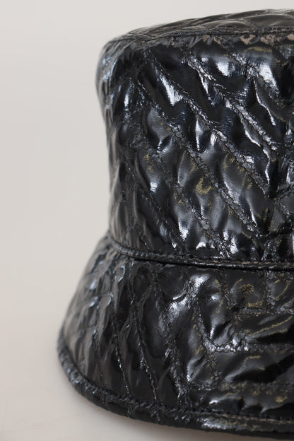 Dolce & Gabbana Black Quilted Faux Leather Bucket Cap Hat