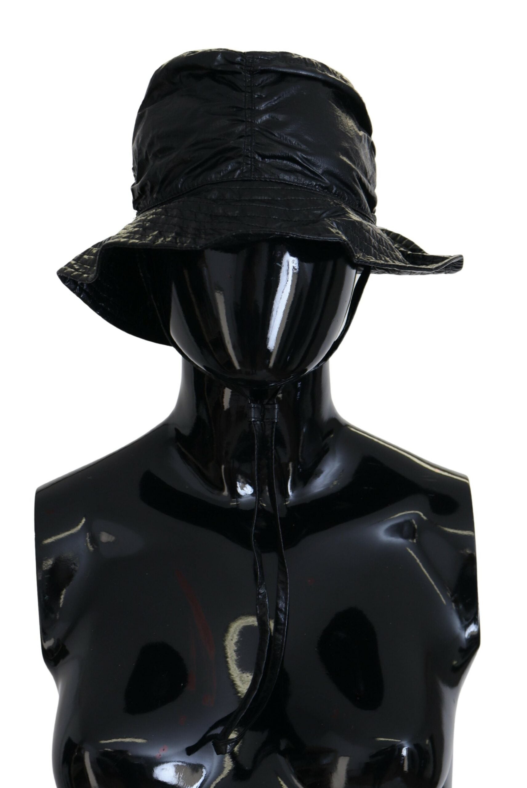 Dolce & Gabbana Black Quilted Faux Leather Bucket Cap Hat