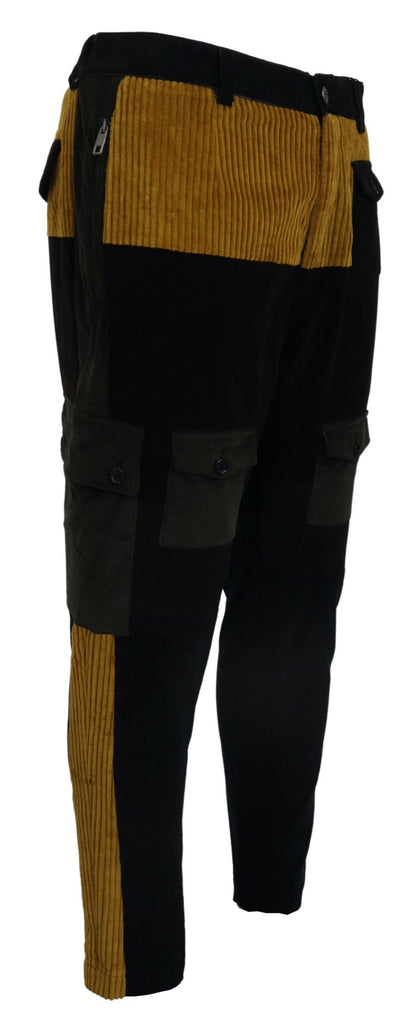  - Elegant Black Tapered Trousers with Yellow Accent