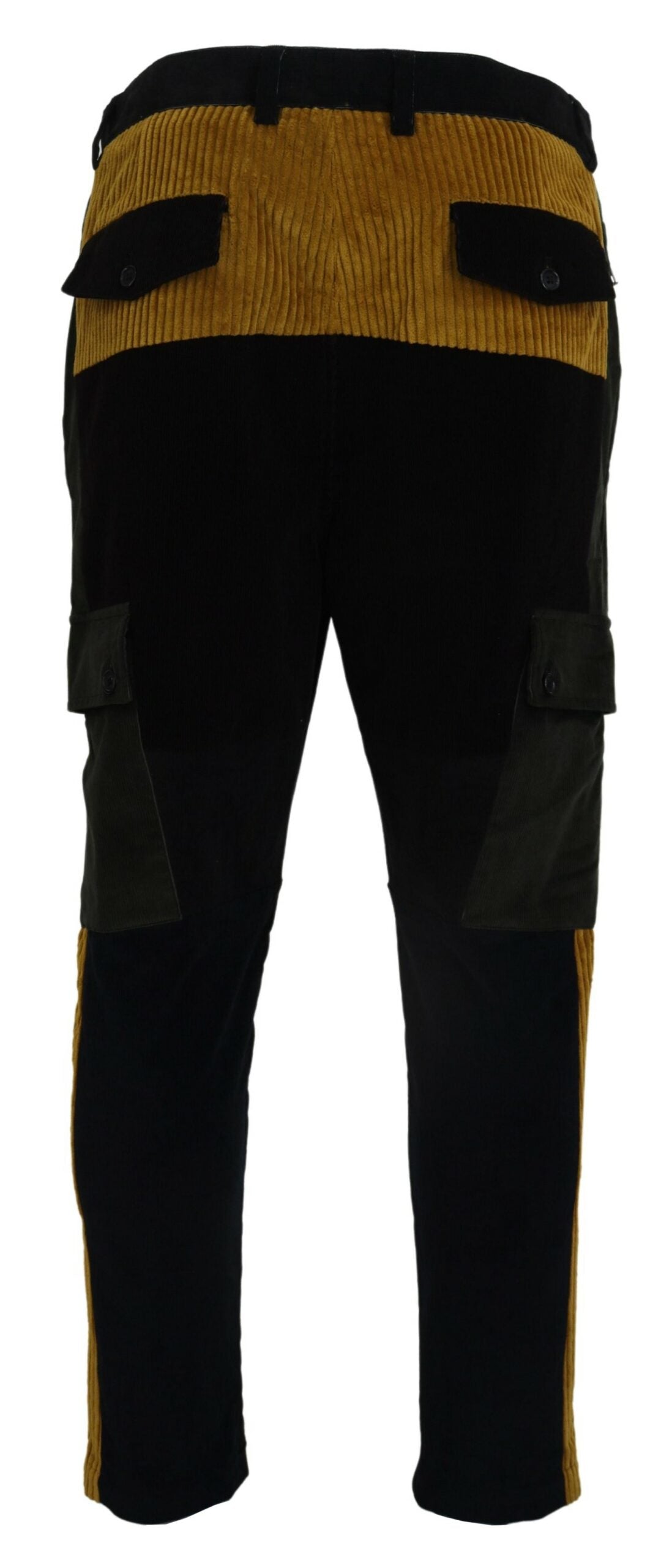  - Elegant Black Tapered Trousers with Yellow Accent