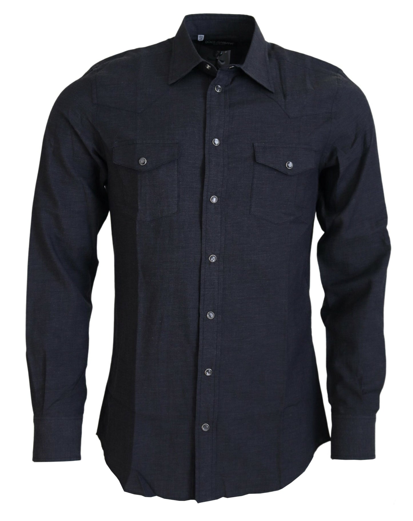  - Elegant Gray Cotton Collared Shirt