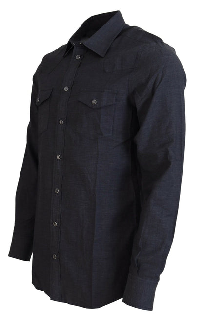  - Elegant Gray Cotton Collared Shirt