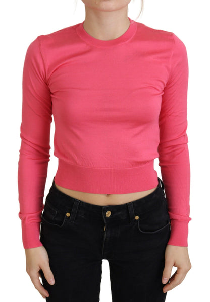  - Elegant Pink Cropped Crewneck Sweater