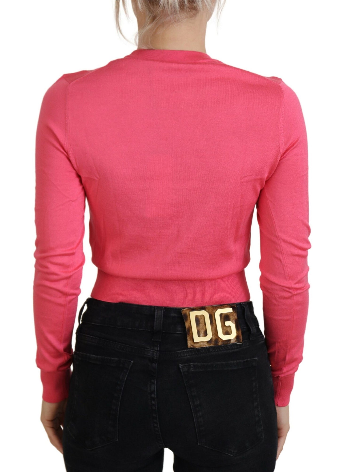  - Elegant Pink Cropped Crewneck Sweater