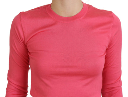  - Elegant Pink Cropped Crewneck Sweater