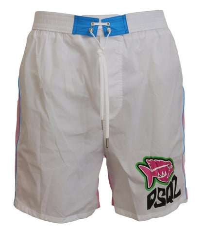  - Chic White & Pink Print Swim Shorts