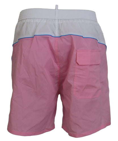  - Chic White & Pink Print Swim Shorts