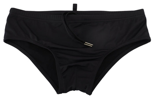  - Elegant Black Swim Briefs with Orange Logo