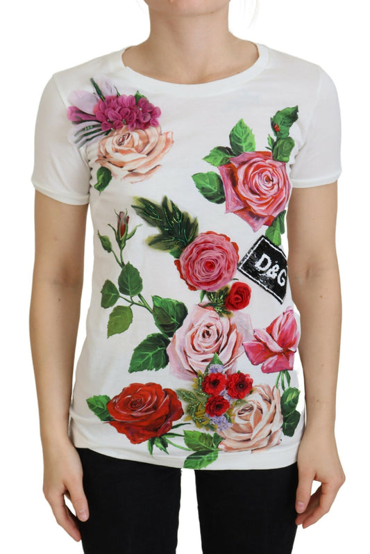  - Elegant Multicolor Rose Print Cotton Tee