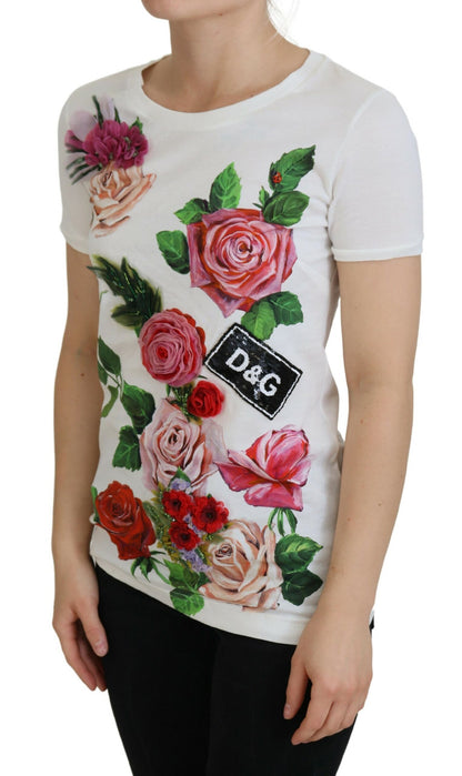  - Elegant Multicolor Rose Print Cotton Tee