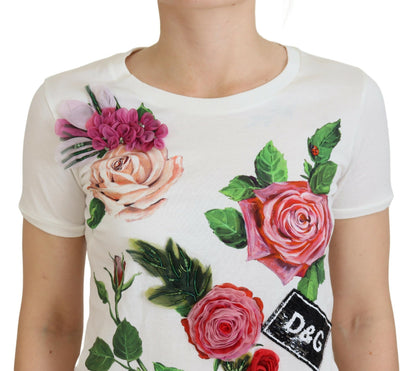  - Elegant Multicolor Rose Print Cotton Tee