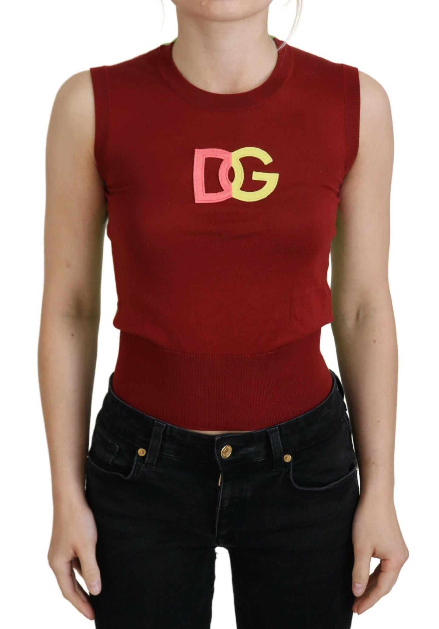  - Elegant Silk Casual Top Red Green