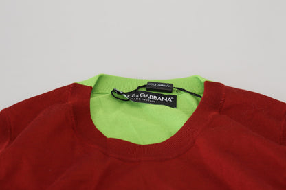  - Elegant Silk Casual Top Red Green