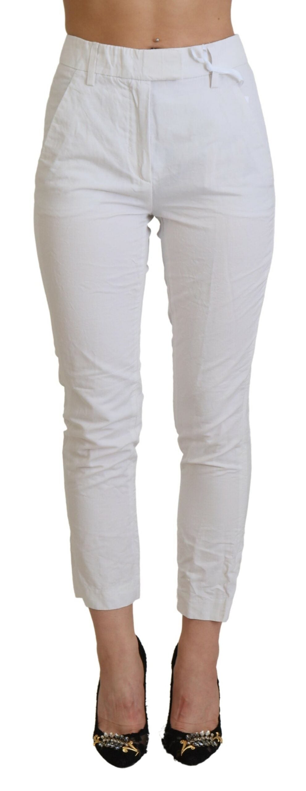  - Elegant High Waist Tapered White Pants