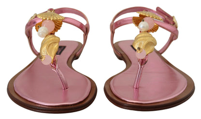  - Chic Pink Leather Sandals with Exquisite Embellishment