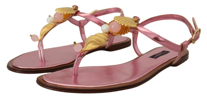  - Chic Pink Leather Sandals with Exquisite Embellishment