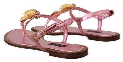  - Chic Pink Leather Sandals with Exquisite Embellishment