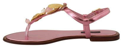  - Chic Pink Leather Sandals with Exquisite Embellishment