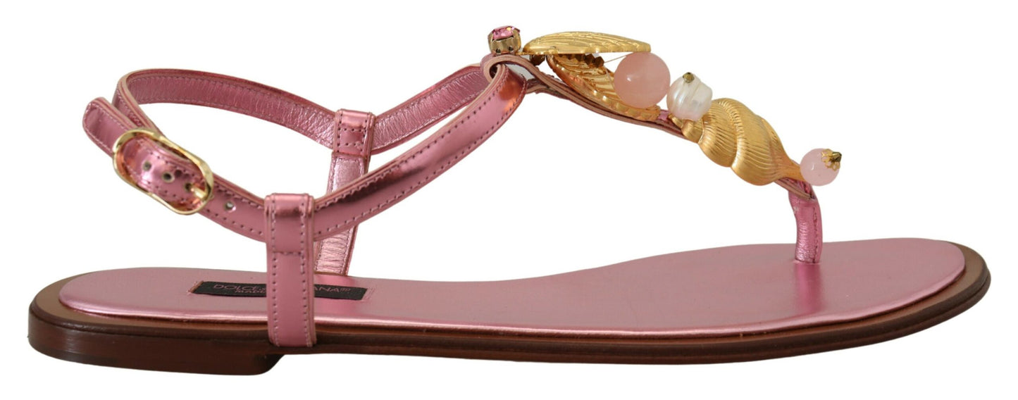  - Chic Pink Leather Sandals with Exquisite Embellishment