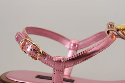  - Chic Pink Leather Sandals with Exquisite Embellishment