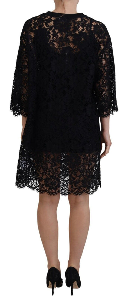  - Elegant Black Floral Lace Shift Dress