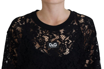  - Elegant Black Floral Lace Shift Dress