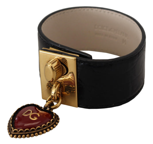  - Elegant Black Leather Gold Detail Bracelet