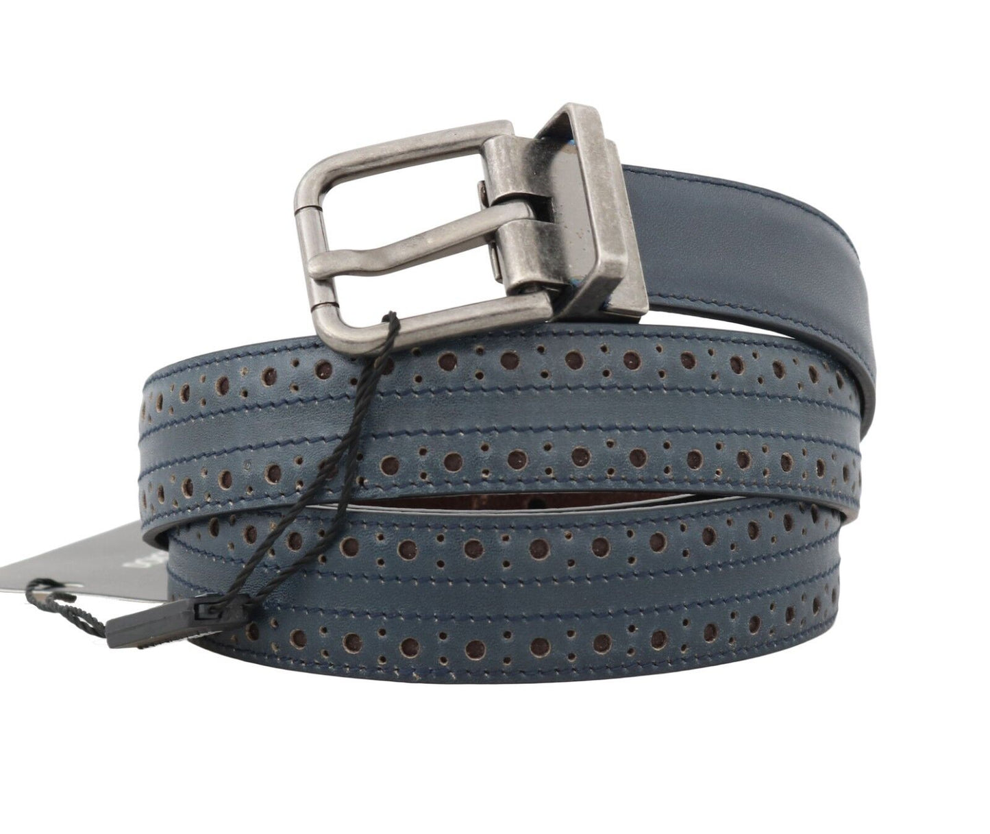  - Elegant Blue Leather Men's Belt