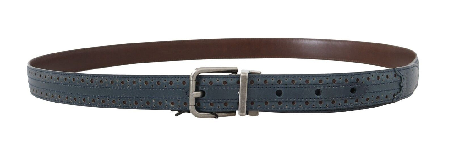  - Elegant Blue Leather Men's Belt