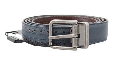  - Elegant Blue Leather Men's Belt