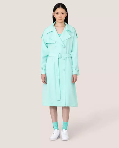 Elegant Light Blue Double-Breasted Trench Coat - The Luxe Alliance