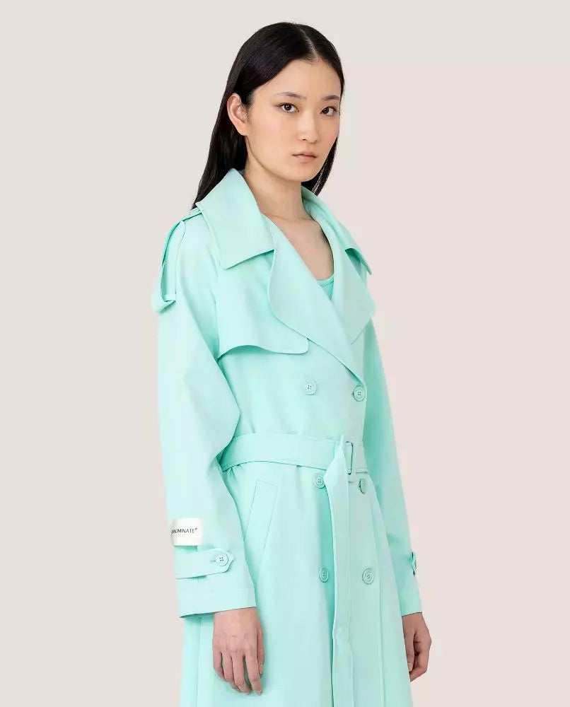 Elegant Light Blue Double-Breasted Trench Coat - The Luxe Alliance