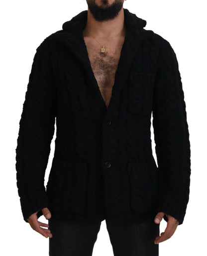  - Elegant Black Wool-Cashmere Cardigan Sweater