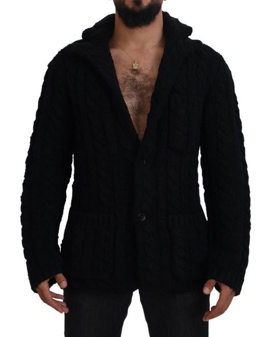  - Elegant Black Wool-Cashmere Cardigan Sweater